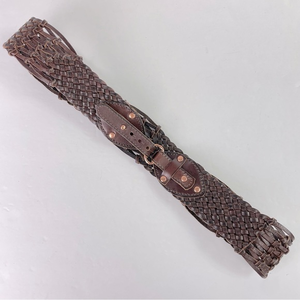 Brown Boho Braided‎ Leather Wide Belt with Rose Gold